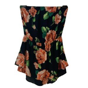 Audrey Navy Strapless Romper With Pink Roses